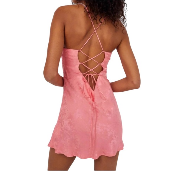 For Love & Lemons Gabrielle Pink Damask Mini Dress Size Large NWT - Picture 2 of 7